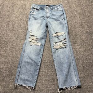 Judy Blue Jeans Womens 11/30 Blue 90's Straight Destroy Rigid Magic Denim